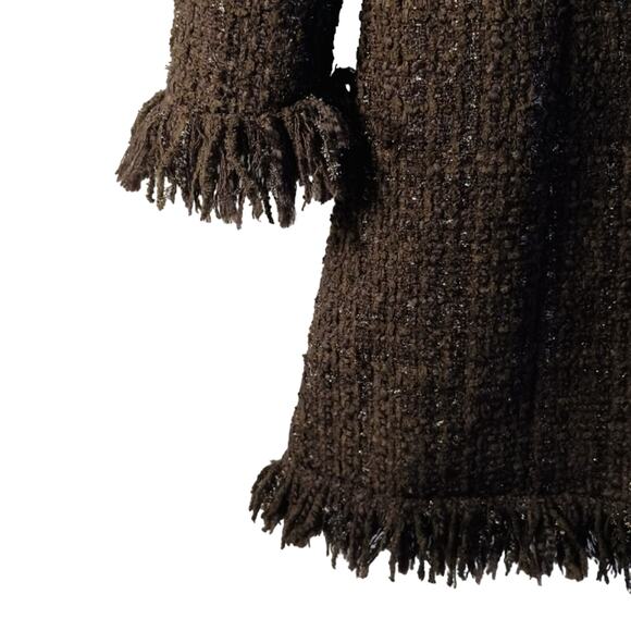 Vertigo PARIS Tweed Wool Coat Sz Small Metallic Boucle Fringed Preppy FRANCE - Picture 7 of 16